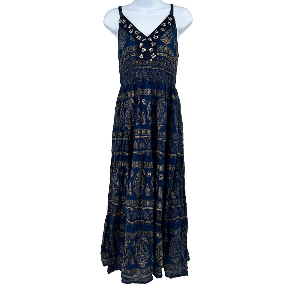 Me 2 Magic Anthropologie Tiered Boho Midi Dress Small Cottage Artsy 100% Cotton